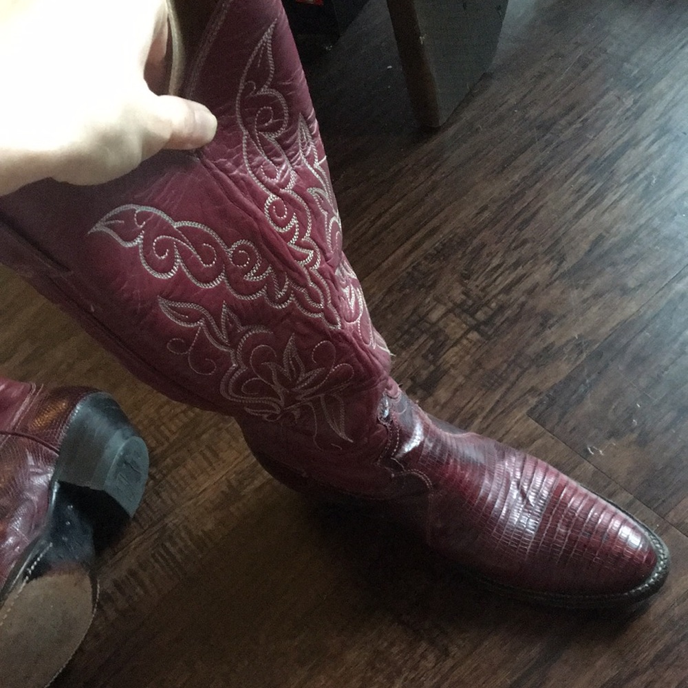 Red Cowboy Boots Ropers Lizard Roper - Picture 13 of 14